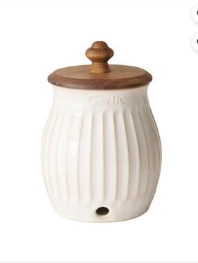 💙 2026 Garlic Keeper By The Pioneer Woman Colette Linen with Wooden Lid